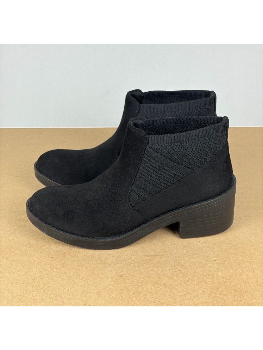 Lifestride Bzees Outlook Knit Ankle Boots Womens 6 Black Faux Suede Pull On